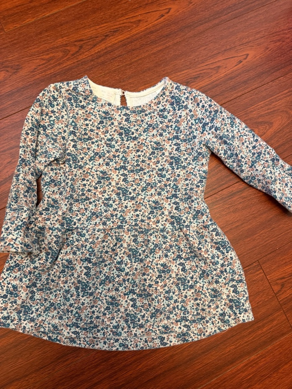 Zara BabyGirl Floral Long Sleeve Peplum Top - Blue and Cream